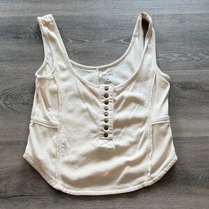 Pilcro Cream Button-Accent Tank Top